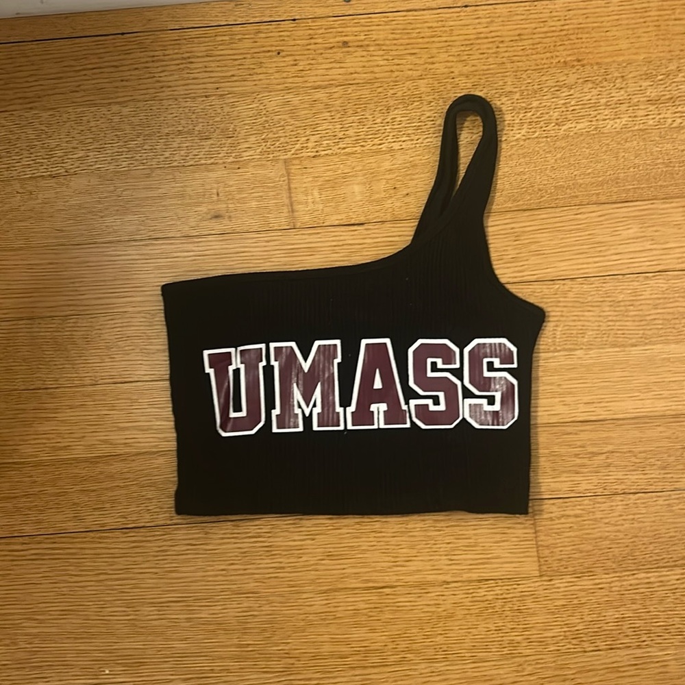 custom umass one shoulder cropped tank